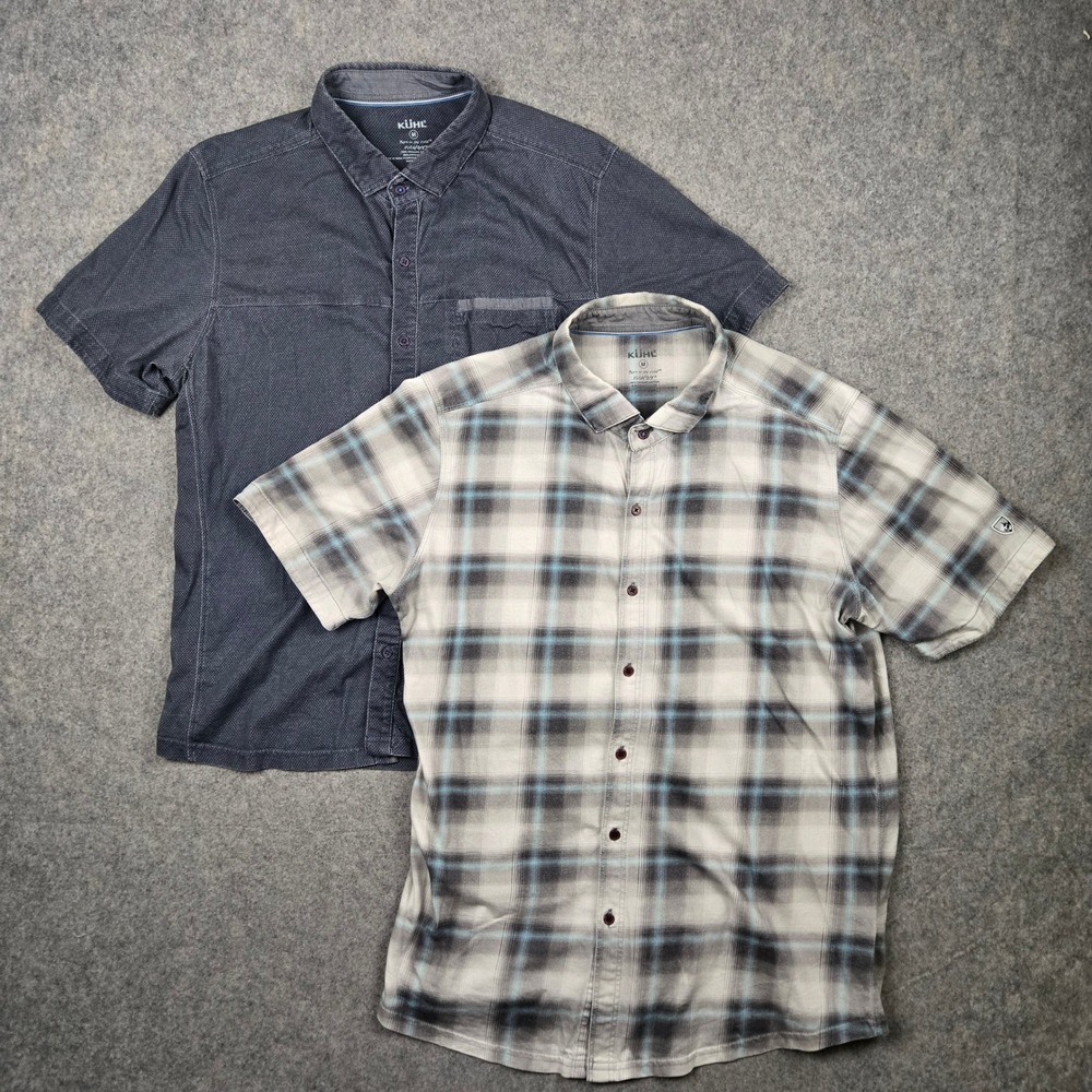 Kuhl Shirt Lot [2] Mens M Grey Plaid Short Sleeve Button Down Outdoors Gorpcore‎
